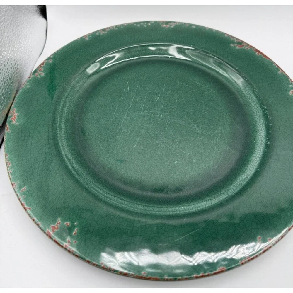Williams-Sonoma Rustic Green Crackle Melamine Dinner Plates Set of 3 HTF Color